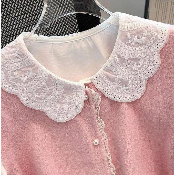 GS - Atasan Vest Rajut Kemeja Satu Set Korea Fashion Girly OOTD | Rajutwear Cute Pita Pita Kerah Ren