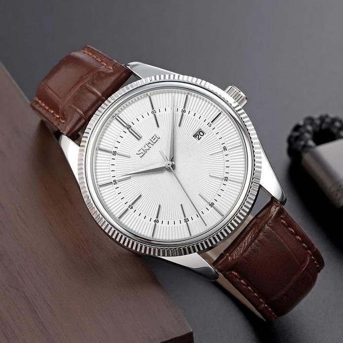 Cloknlok- Jam Tangan Pria Analog Tali Kulit Skmei 9298