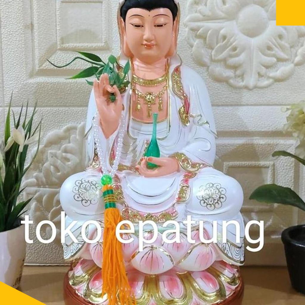 Patung Dewi Kwan Im / Guan Yin / Kwan In Putih 12 Inch - Fiber