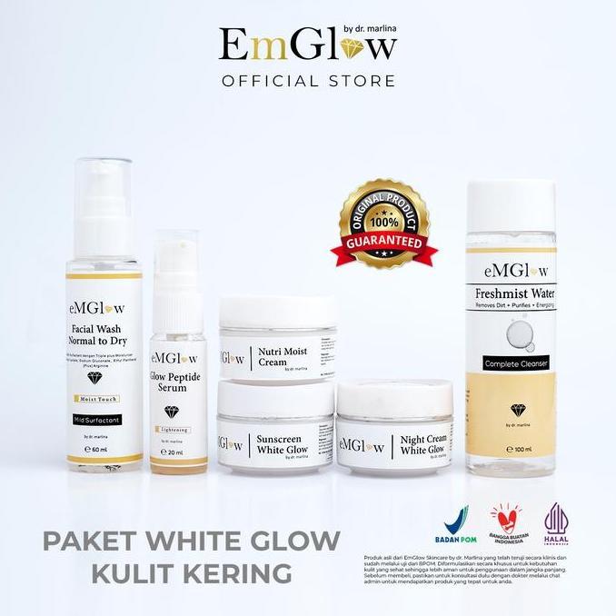 EmGlow - Paket WHITE GLOW | Set Skincare Pencerah Wajah Untuk Kulit Kering & Berminyak