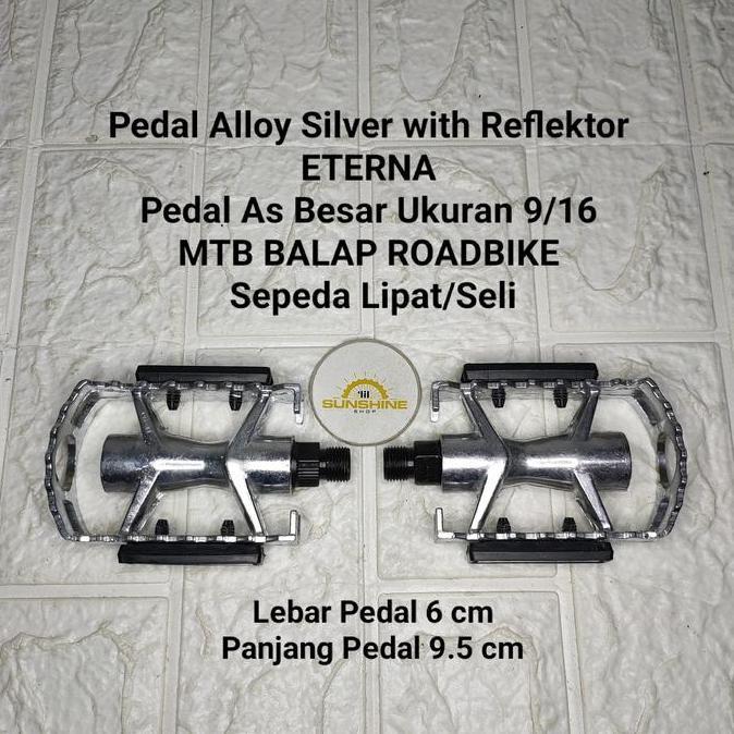 Pedal Alloy ETERNA Silver As Besar 9/16 Untuk Crank Gir Tengah As BB Kotak Dan HT2 Model Jadul Vinta