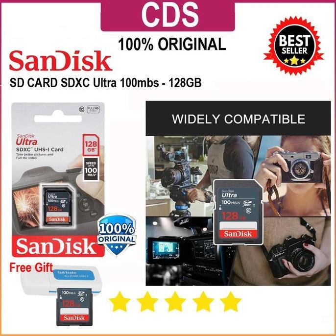 Sandisk SD Ultra - Memory Card Kamera 128GB 100MBS - Canon Nikon Sony