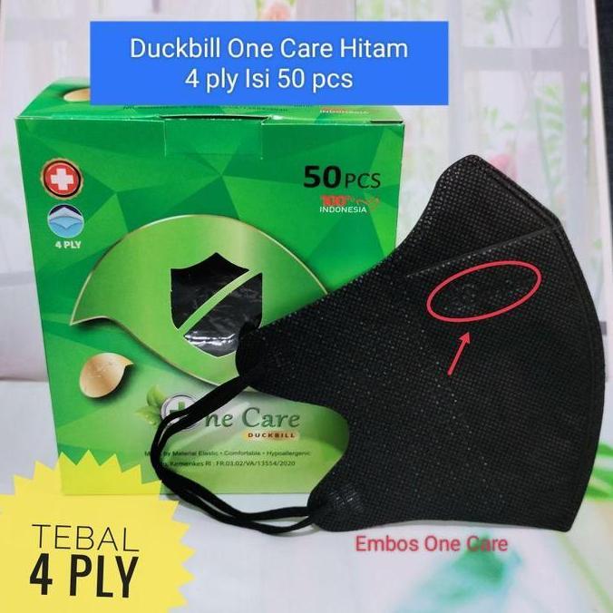 One Care Masker Duckbill Hitam Putih 4 Ply Isi 50 Pcs Tebal Embos Kemenkes Ri Premium Quality - Abu