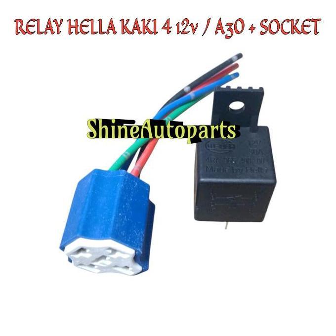 Relay Hella Kaki4 12V/30A + Soket Relay (Relay Hella 4Ra 965 400-00) Harga Khusus
