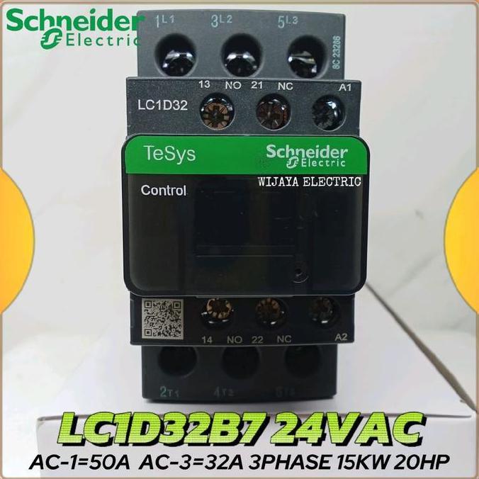 Kontaktor Schneider Lc1D32B7 Lc1D32 24V 3P Contactor Lc1D32-B7 Lc1D-32B7 24Vac 3Phase 32A Schneider 