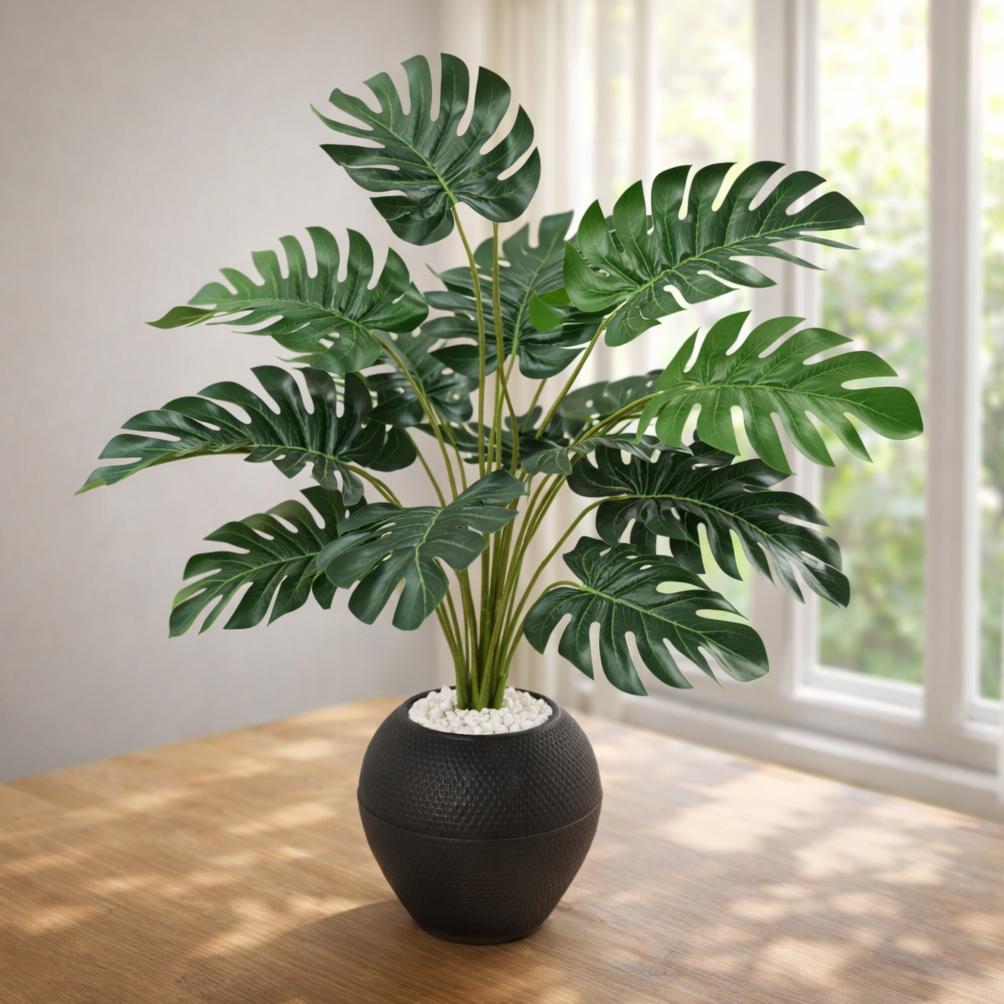 1 Set Tanaman Hias Artificial Monstera Pot Hitam Tanaman Plastik Besar Dekorasi Rumah Ruang Tamu Min