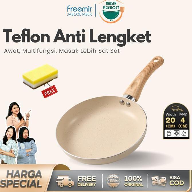 Mega Freemir Teflon Anti Lengket 20Cm Single Bottom Set Teflonspons Granit Teflon Penggorenganpangga