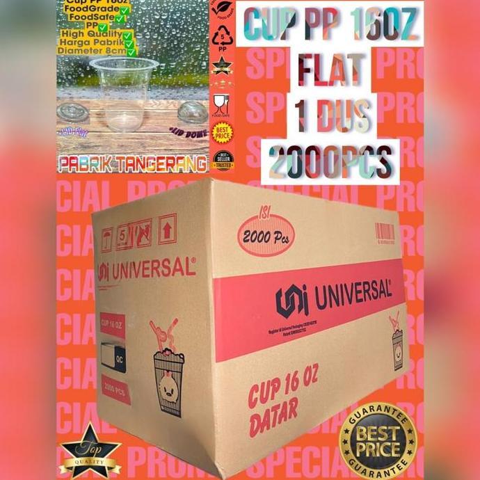 ISI 2000PCS CUP GELAS PLASTIK 16oz UNIVERSAL CUP DATAR 16oz GELAS CUP LA