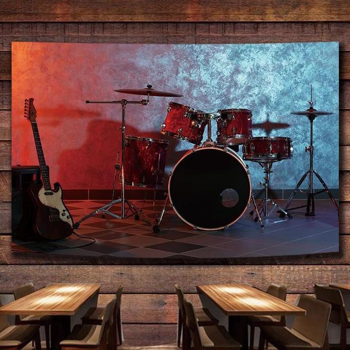 TERLARIS KAIN LATAR BELAKANG ALAT MUSIK DRUM SET  KAIN DEKORASI DINDING UNTUK ASRAMA, KAMAR TIDUR, D