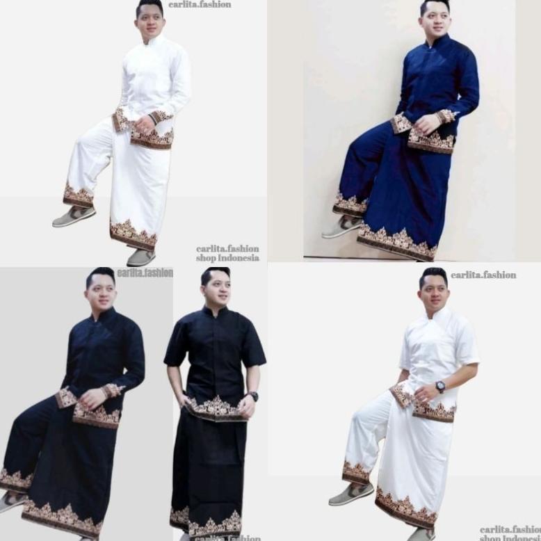 FAST DELIVERY BAJU KOKO DEWASA SETELAN SARUNG CELANA KEMEJA BATIK PRIA KOKO HITAM LENGAN PANJANG DAN