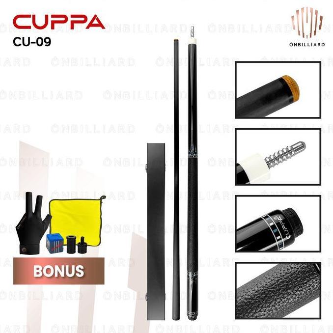 TERBARU - CUPPA CU-09 Lone Shadow Carbon Cue Stick Billiard Carbon Low Deflection Cues