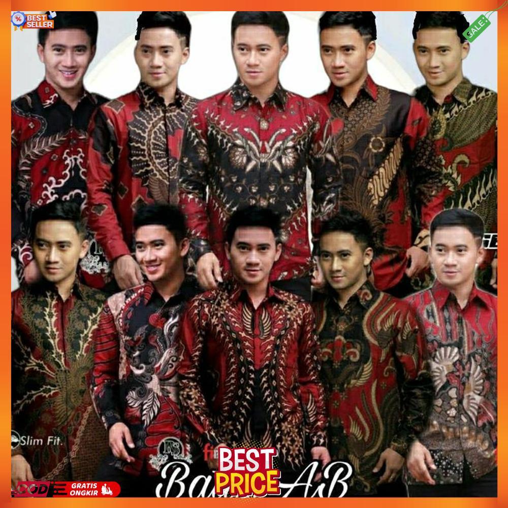 Kemeja Batik Pria Lengan Pendek Slimfit Modern Atasan Baju Batik Pria Dewasa Warna Maron Merah Serag