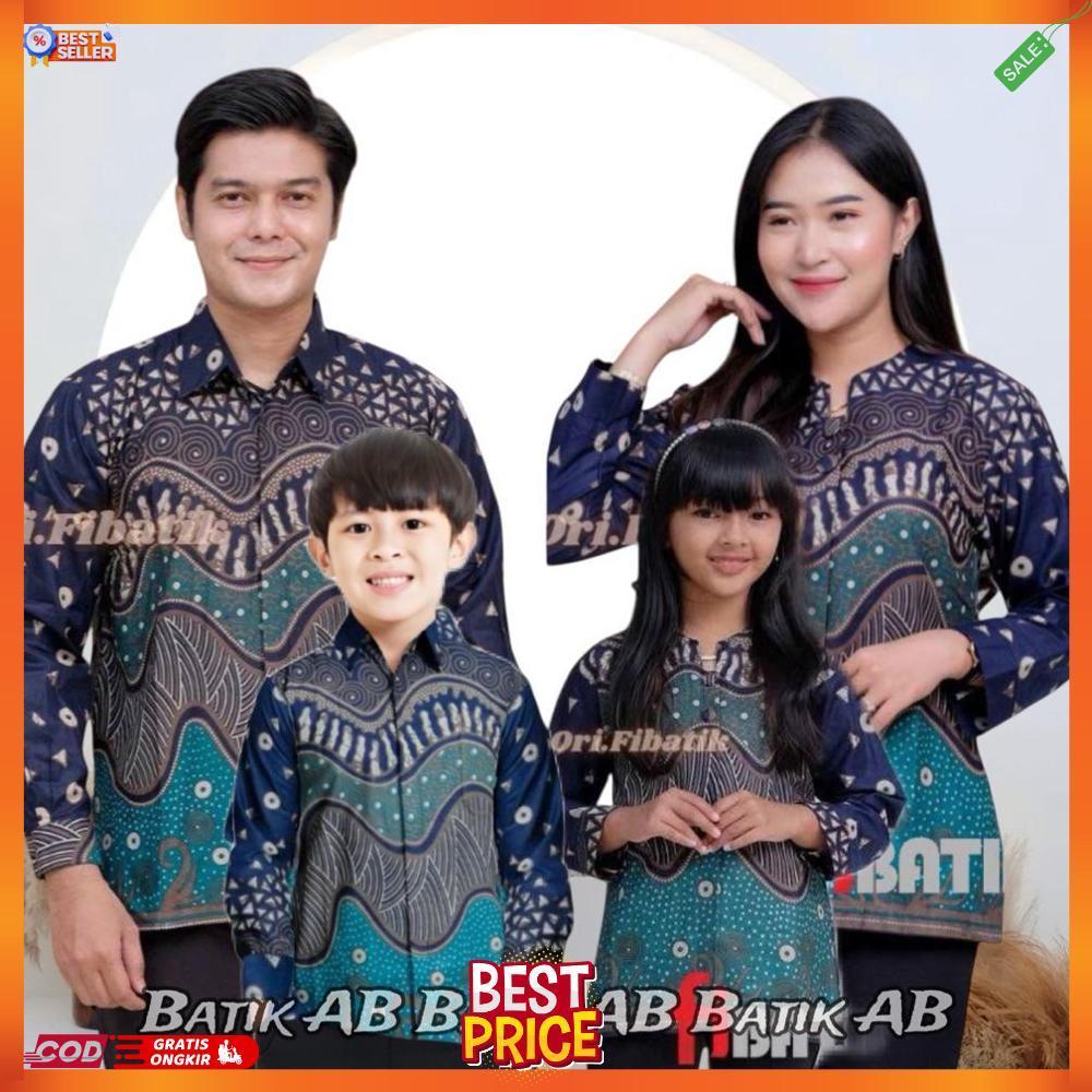Baju Batik Couple Keluarga Modern Batik Couple Ayah Ibu Dan Anak Cowok Cewek Motif Tevano Navy Terb 