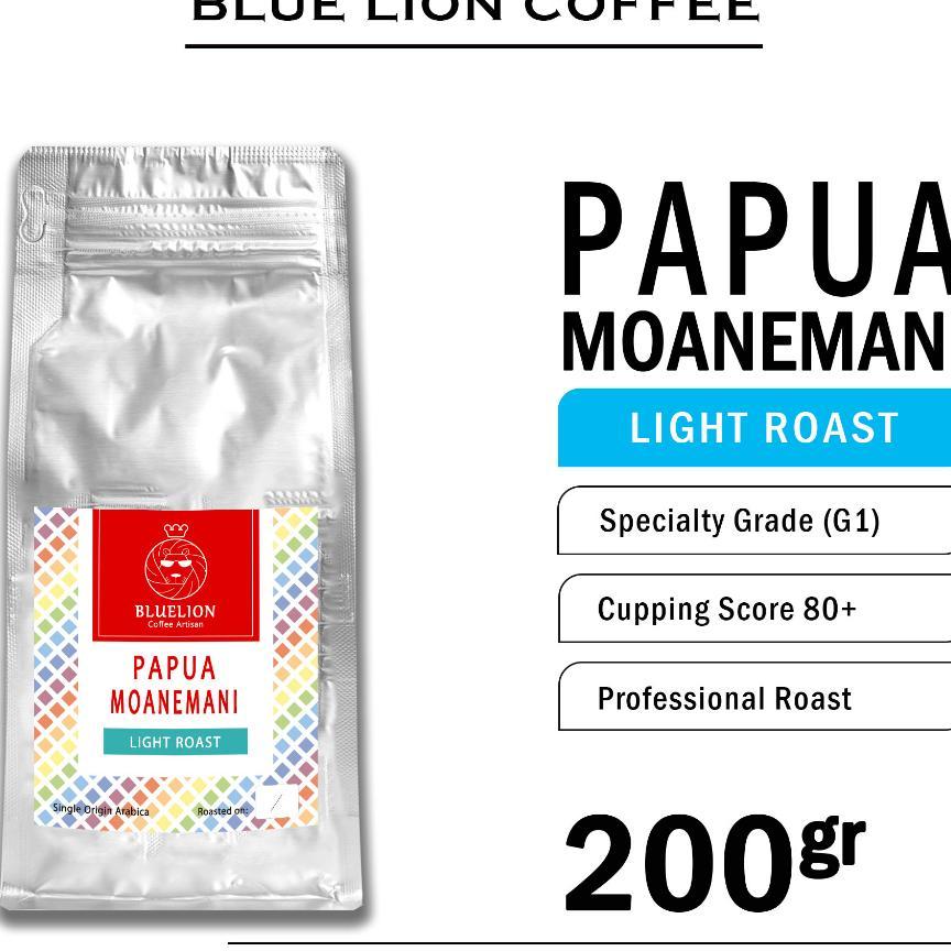 Blue Lion Coffee Papua Moanemani 200 Gram Light Roast Biji Kopi Bubuk Single Origin Arabica Wamena