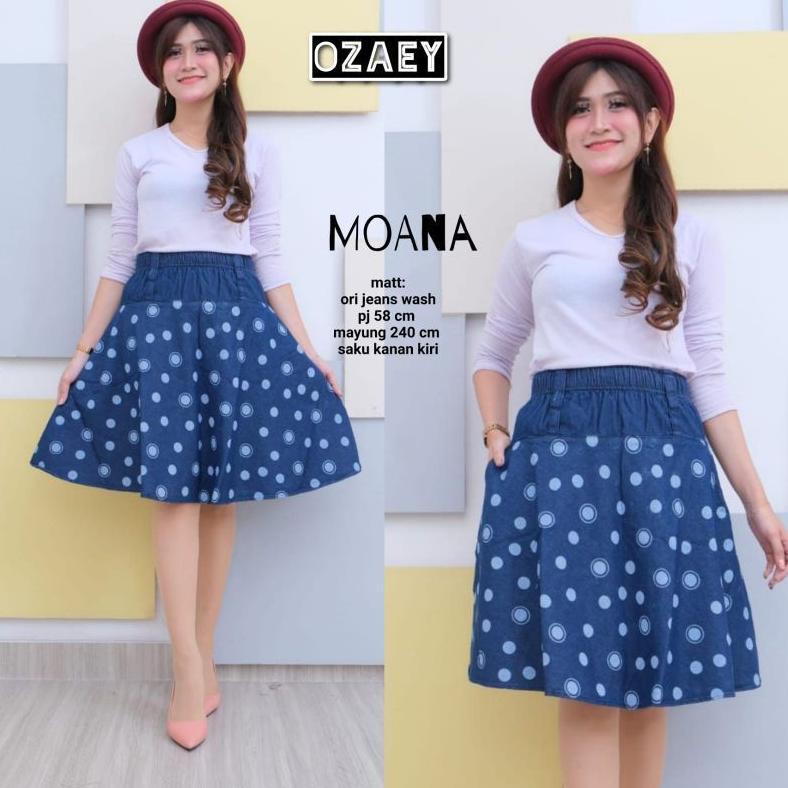 Promo  Rok Jeans Payung Pendek Polos Berkancing & Motif