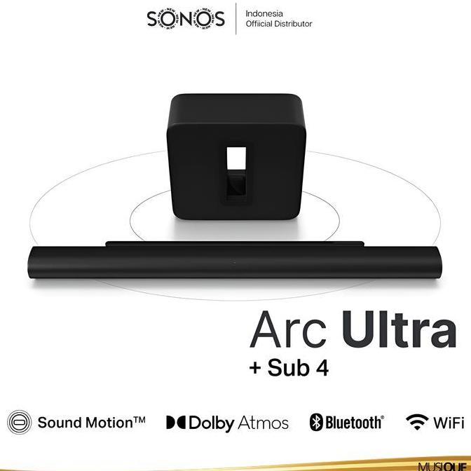 Sonos Arc Ultra Soundbar With Sonos Sub 4 Wireless Home Theater System - Black Terbaru 