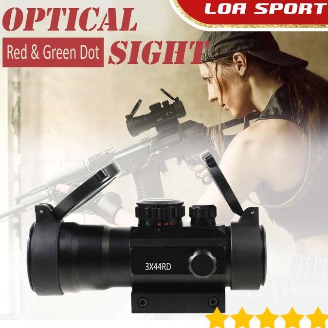 8GARASBEK - TEROPONG BIDIK LASER OPTICAL SIGHT RIFLE SCOPE RED GREEN DOT 3X ZOOM