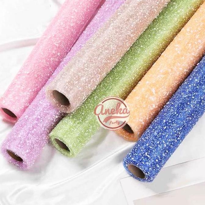 Kain Tile Salju / Snow Wrapping Paper Snowflake Polimesh / 1 Rol Kain Tile Salju Paper Buket Bunga