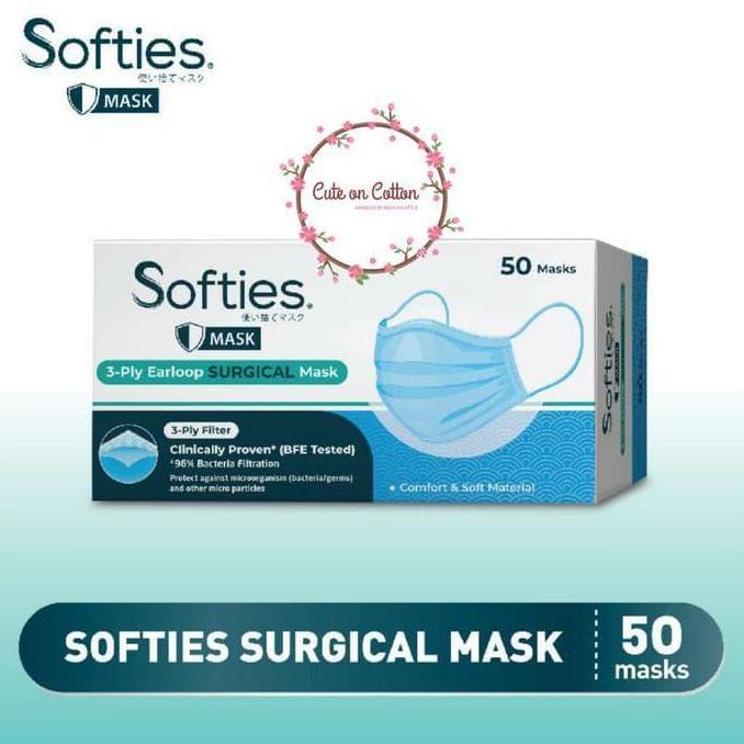 Softies Surgical Mask Earloop 3 ply Masker Medis 50 pcs - 1 Box isi 30 KS