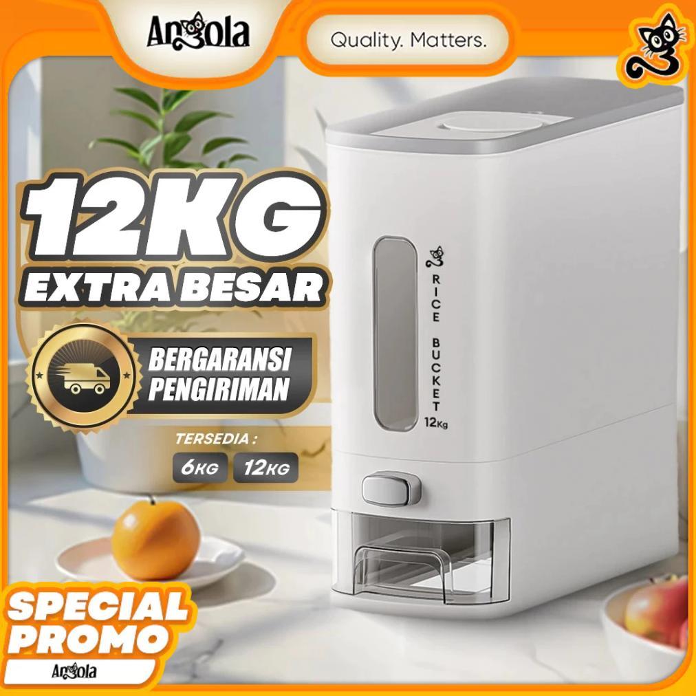 Angola Dispenser Beras Otomatis 6-12KG E13-E14 Tempat Penyimpanan Beras Food Grade Anti Kutu