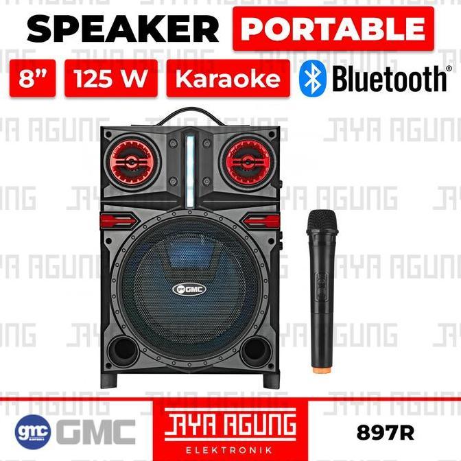 TERLARIS SPEAKER PORTABLE 8 INCH KARAOKE AKTIF BLUETOOTH MIC USB GMC 897R 897 R