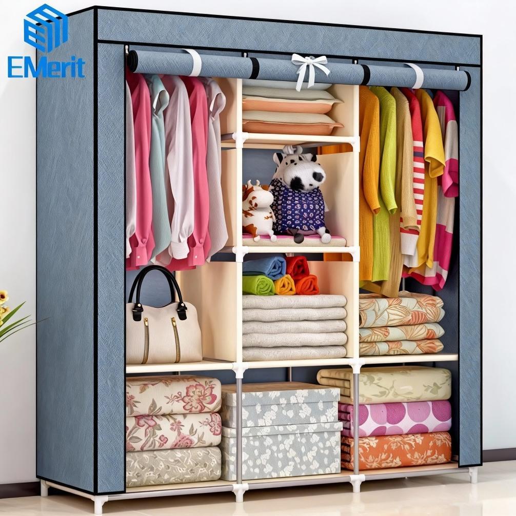 LIMITED Lemari Baju Multifungsi Dan Penutup Debu Lemari Pakaian Kain Portable Lemari Pakaian 3 Sisi 