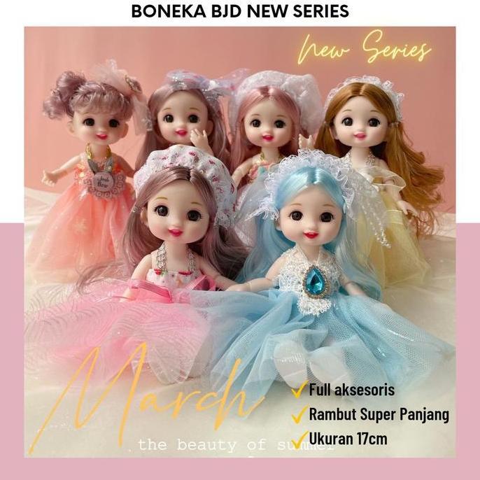 Pamilavast - March Boneka BJD Cantik Tertawa 17cm Rambut Super Panjang Full Aksesoris Mewah Sendi Ge