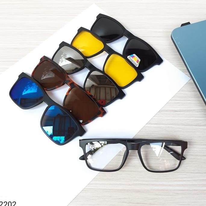 kacamata pria bulat 5 clip on minus +lensa blue Ray