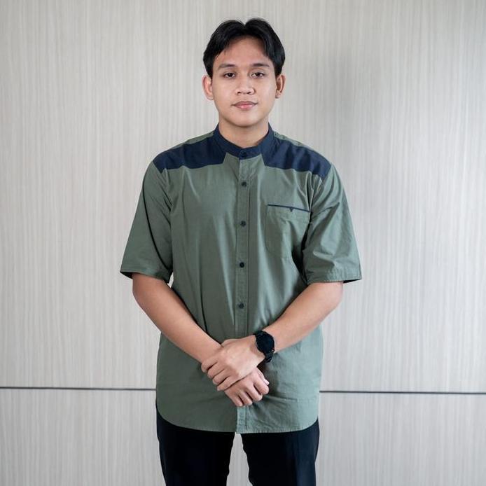 TWO-D Baju Kemeja Koko Muslim Pria Kerah Motif Lengan Pendek TD2674