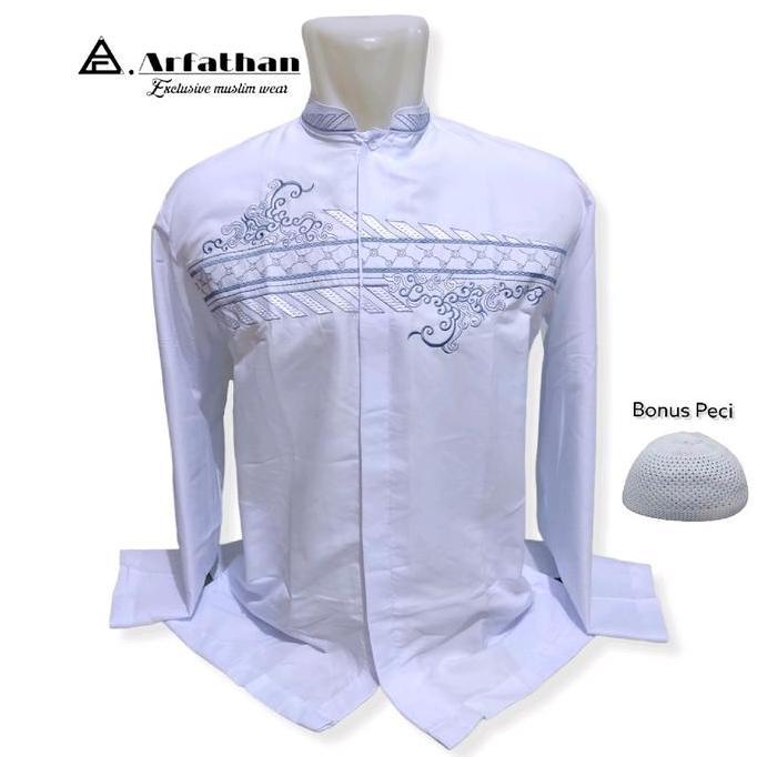 Baju Koko Pria Muslim Dewasa Kemko Dewasa Motif Bordir Lengan Panjang Baju Taqwa Putih Lengan Panjan