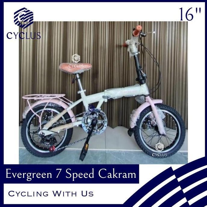 Sepeda Lipat Evergreen Folding 16 inch 6 Speed - Kurir Instan