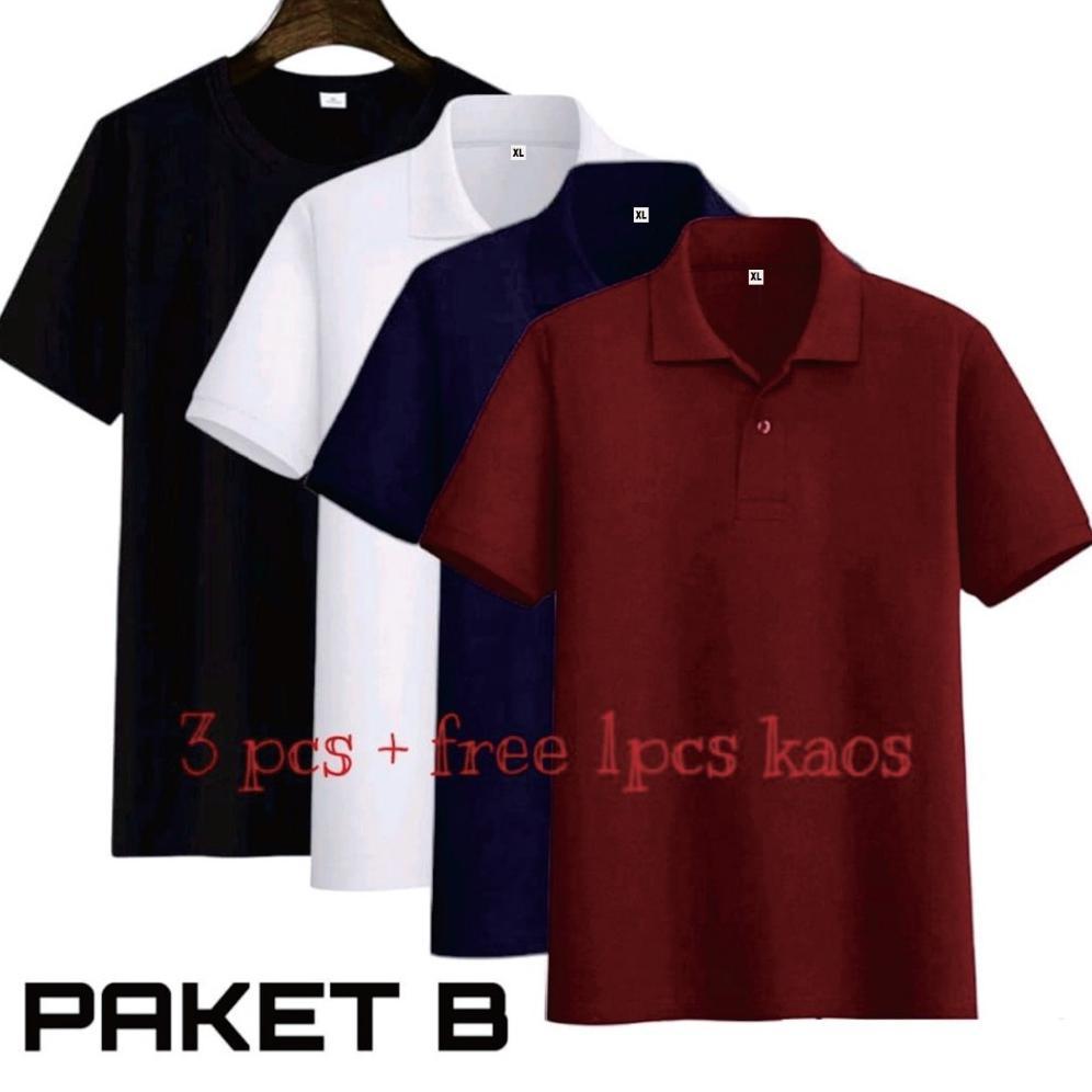 ORIGINAL LISO WEAR - 1PAKET 3PCS110RB+FREE 1PCS KAOS POLOS HITAM| KAOS KERAH PRIA POLOSHIRT LENGAN P