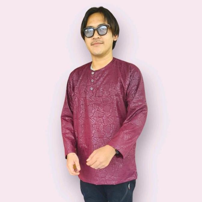 Koko Dewasa Habib Embos Tangan Panjang Baju Muslim Pria Tanpa Kerah