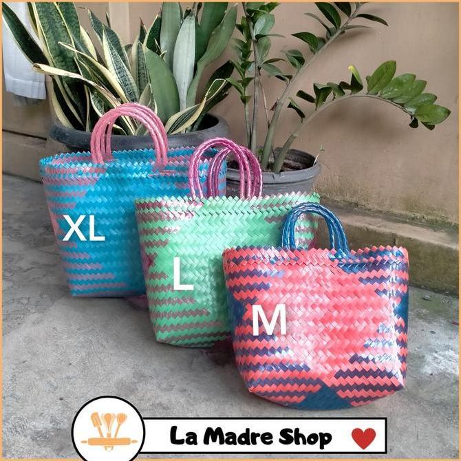 New KANTONG BELANJA JADUL (Uk. Large) Tas Pasar Anyaman Tali Plastik Kaca