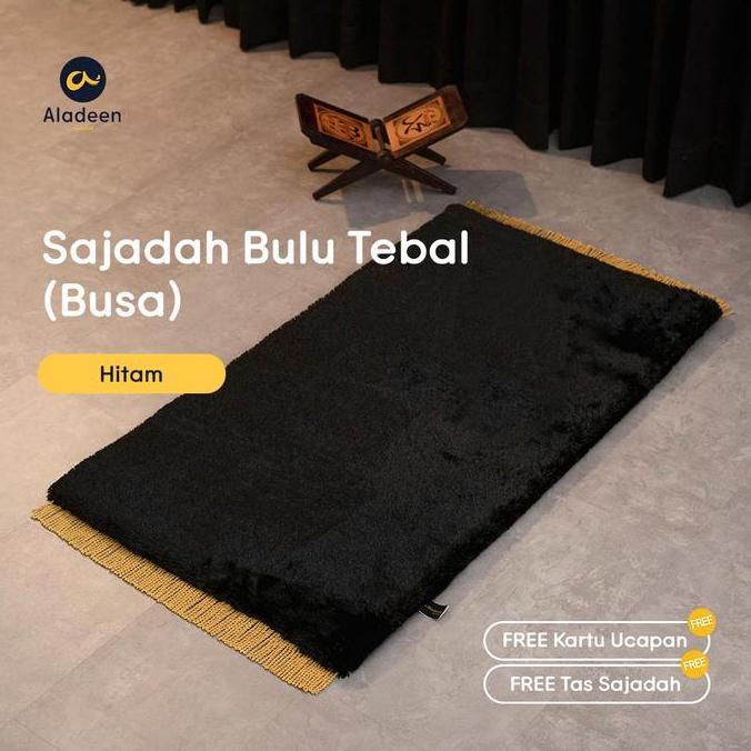 TERLARIS!! SAJADAH POLOS BULU TEBAL HITAM ALADEEN - SIZE DEWASA GRATIS TAS