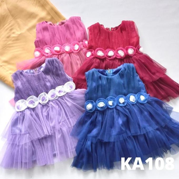 Baju Bayi Perempuan Gaun Balita Dress 6 12 bulan Dress Pesta Ulang Tahun Warna Ungu Marun Pink Princ