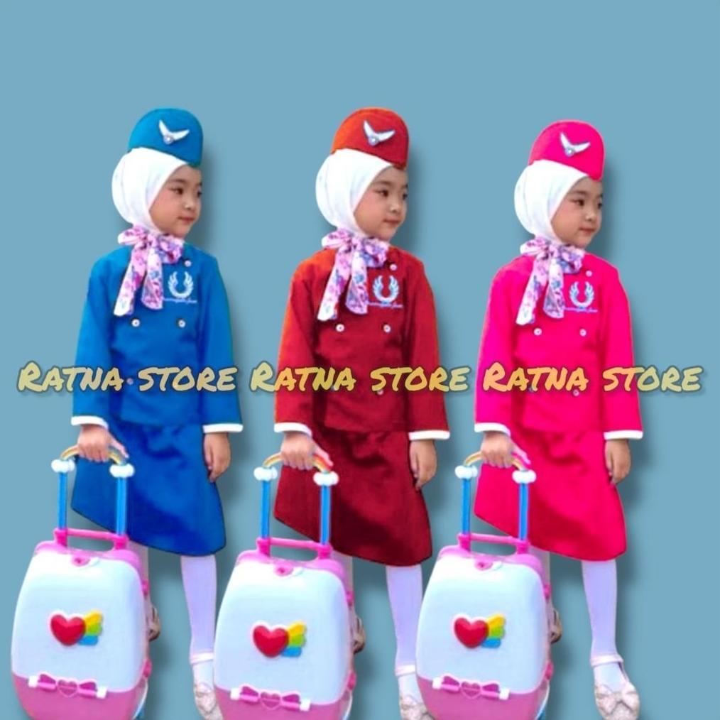 Free Ongkir Baju Pramugari Anak Cewek Rok Pendek/ Baju Profesi Pramugari Anak Paud, Tk, Sd /Baju Pra