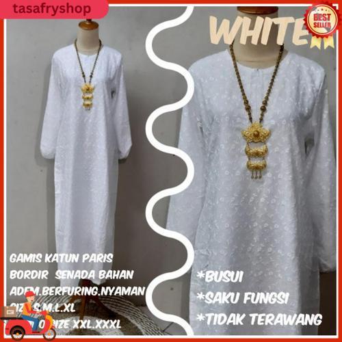 Gamis Umroh Putih & Hitam Katun Paris Timbul Senda Bahan(Adem.Berfuring)Size S.M.L.Xl & Jumbo Size X