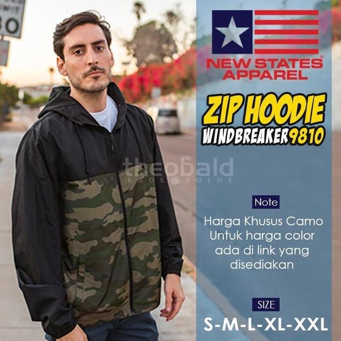 NEW JAKET HOODIE ZIPPER POLOS NEW STATES APPAREL WINDBREAKER 9810 ( CAMO ) ORI