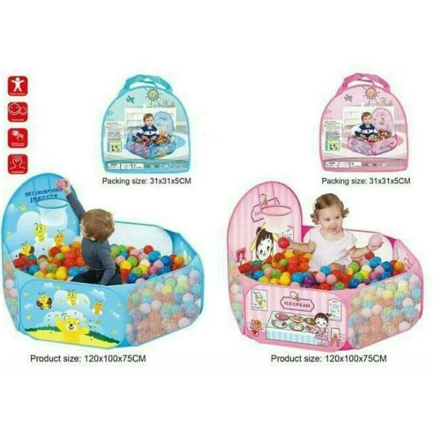 NEW TENDA TAS KERANJANG MANDI BOLA ANAK / KOLAM MANDI BOLA DENGAN RING BASKET ORI