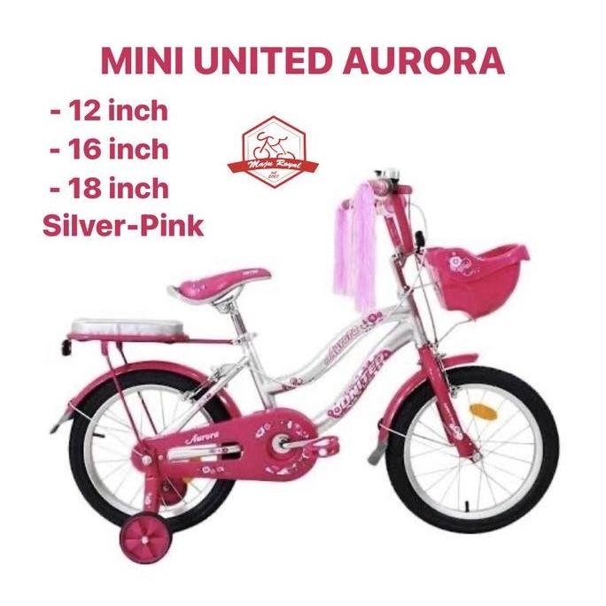 Ready SEPEDA ANAK MINI UNITED AURORA 12 16 18 inch KERANJANG CEWEK FLOWER