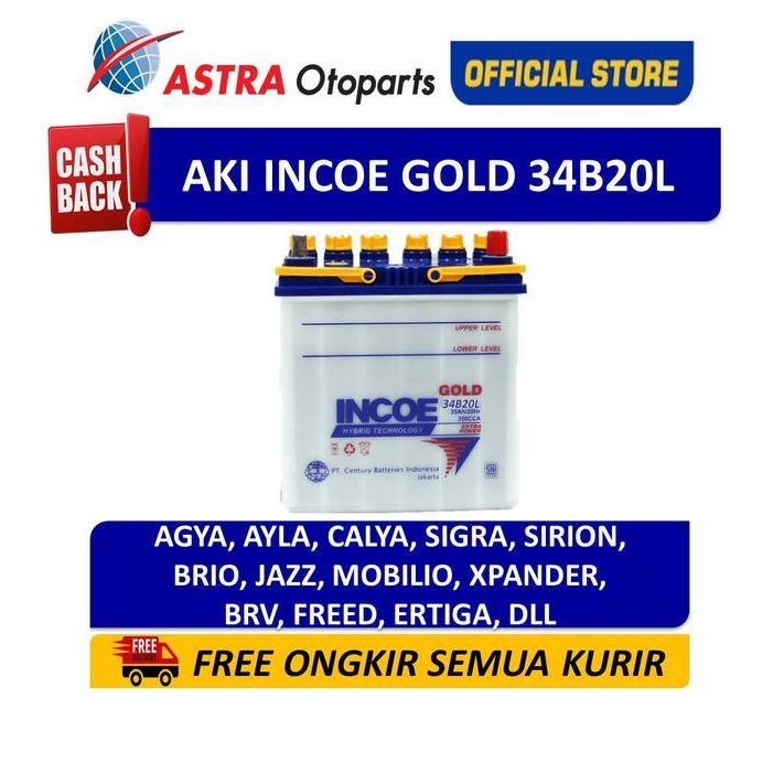 Aki Incoe Mobil Agya Ayla Calya Sigra Incoe Gold 34B20L (35 Ah) Original Dan Terpercaya