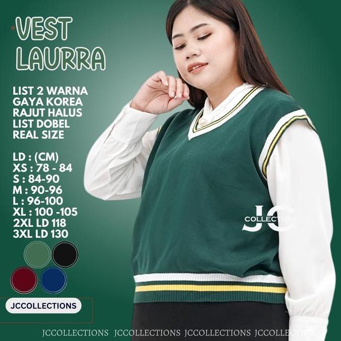 Rompi Jumbo Wanita Rajut Vest Knit Vneck Dobel List JCCollections - Vest Rajut Korea Wanita Korea St
