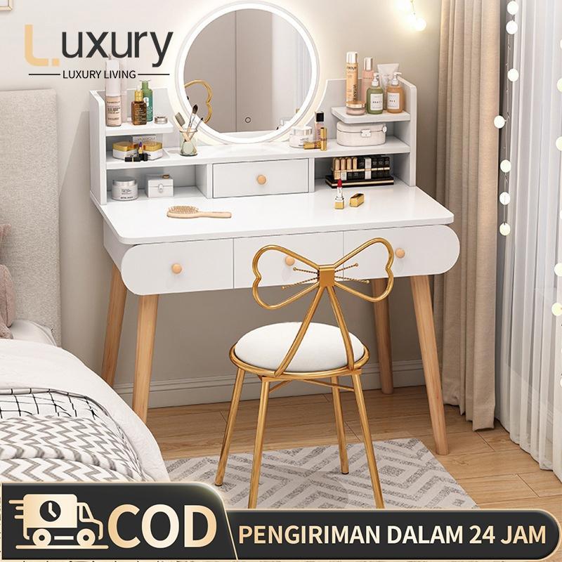 Meja Rias Putih / Meja Rias Lampu Minimalis / Meja Rias Lampu Led / Meja Rias Kecil