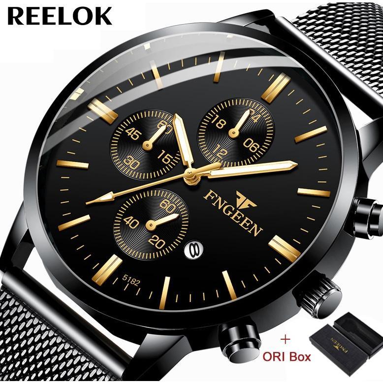 FNGEEN 5128 Jam Tangan Pria Tipis  Rantai  Pasir Kasual Quartz Bercahaya Original Anti Air Watch + K
