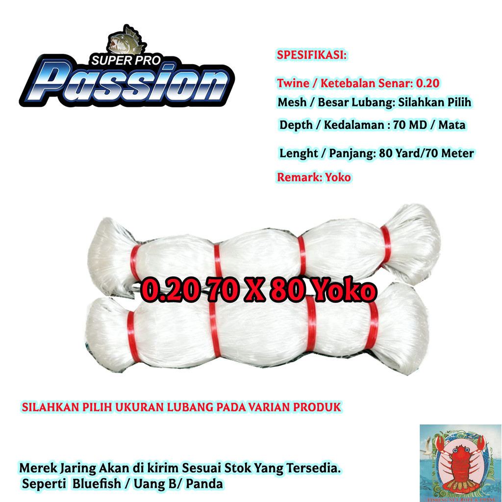 COD JARING IKAN SENAR 0.20 - 70X80 YOKO / JARING SENAR MURAH