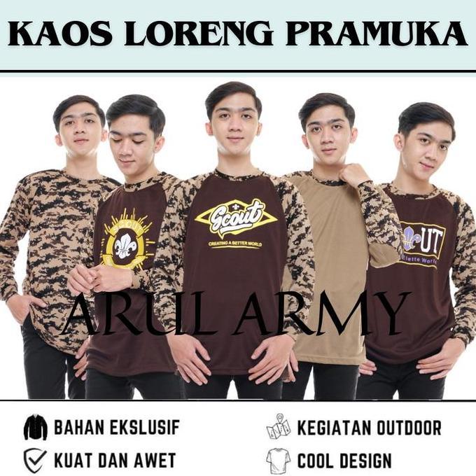 BAJU KAOS LORENG PRAMUKA REGLAN KAOS PRAMUKA SCOUT KAOS PRAMUKA LORENG KAOS LAPANGAN PRAMUKA KAOS PR