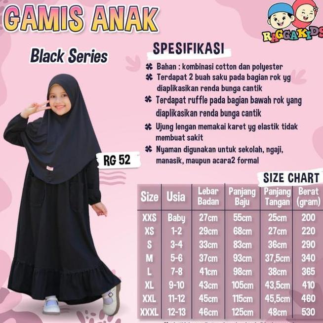 Raggakids Gamis Hitam Polos Bahan Kaos Rg 52 V2 Usia 413 Tahun