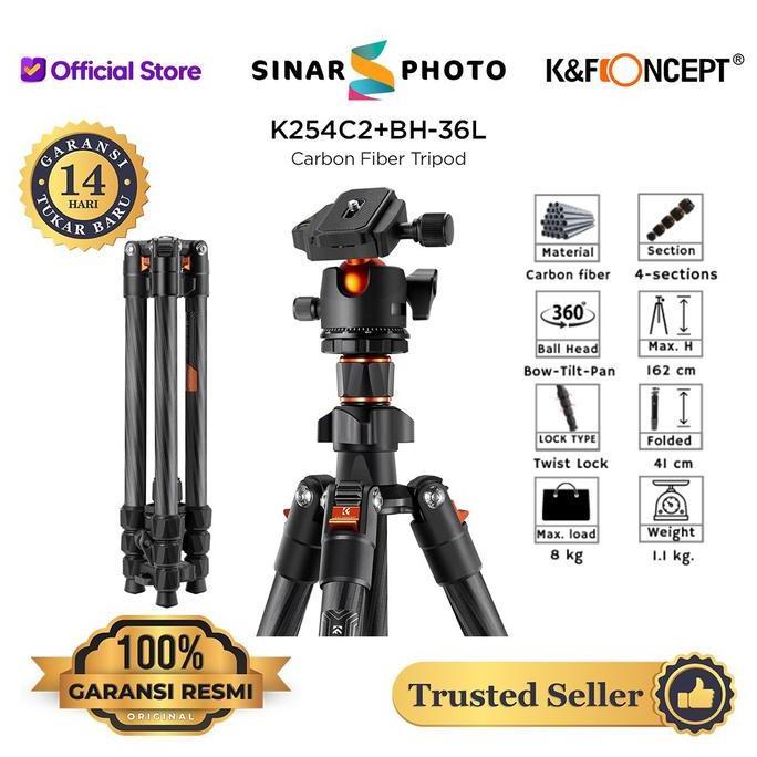 HARGA DISC - K&F K254C2 Carbon Fiber Tripod - Tripod Carbon - Original