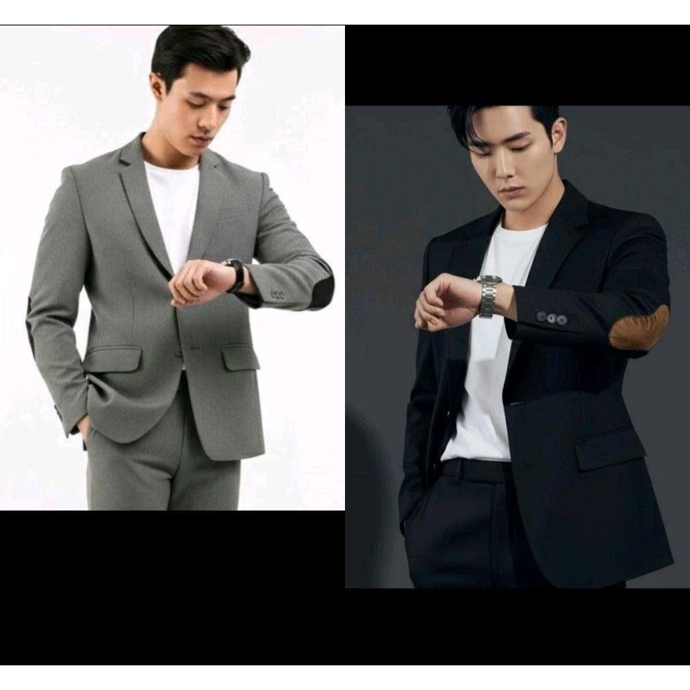 ORIGINAL JAS BLAZER TERBARU LIGHT GREY ELBOW/BLACK ELBOW PRIA SLIMFIT [COD]